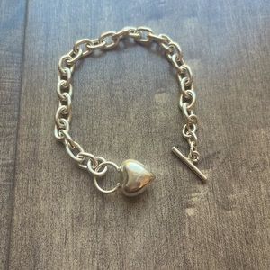 Bracelet solid ring Sterling 925  Clasp solid heart